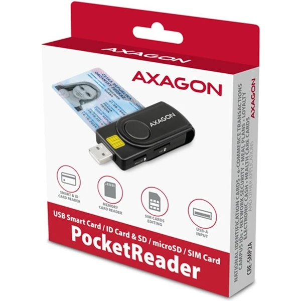 AXAGON CRE-SMP2A, USB-A PocketReader 4-slot čítačka Smart card (eObčanka) + SD/microSD/SIM - Čítačky čipových kariet - Obrázok MOS6000701