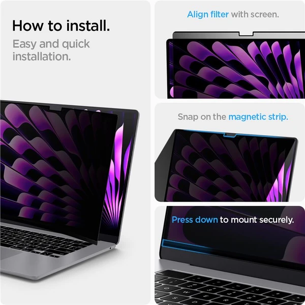 Spigen SafeView Privacy Filter MacBook Air ochranná fólia 15" M2/M3/M4 - Ochranné fólie a sklo - Obrázok MRN5000701