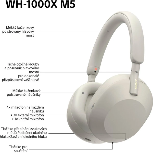 Sony WH-1000XM5 bezdrôtové slúchadlá strieborné - Slúchadlá - Obrázok MT2H000K01