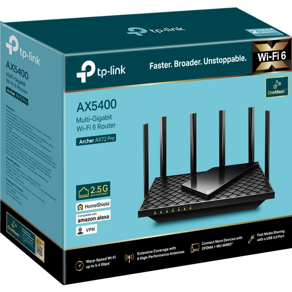 TP-Link Archer AX72 Pro Wi-Fi 6 čierny smerovač - Wi-Fi routery - Obrázok MUL9000601