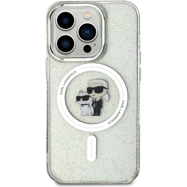 Karl Lagerfeld IML Glitter Karl a Choupette MagSafe Kryt iPhone 15 Pre číry - Puzdra - Obrázok N0X4000701