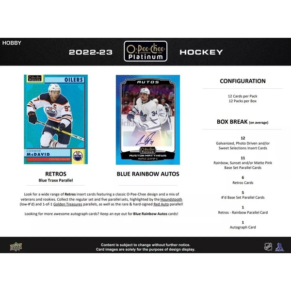Hokejové karty Upper Deck O-Pee-Chee Platinum Hockey Hobby Box 2022-23 - Hokejové karty - Obrázok N172000K01