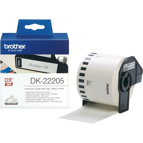 E-shop Brother DK-22205 papierová rolka s čiernou tlačou na bielom podklade dĺžka 30,48 m šírka 62 mm