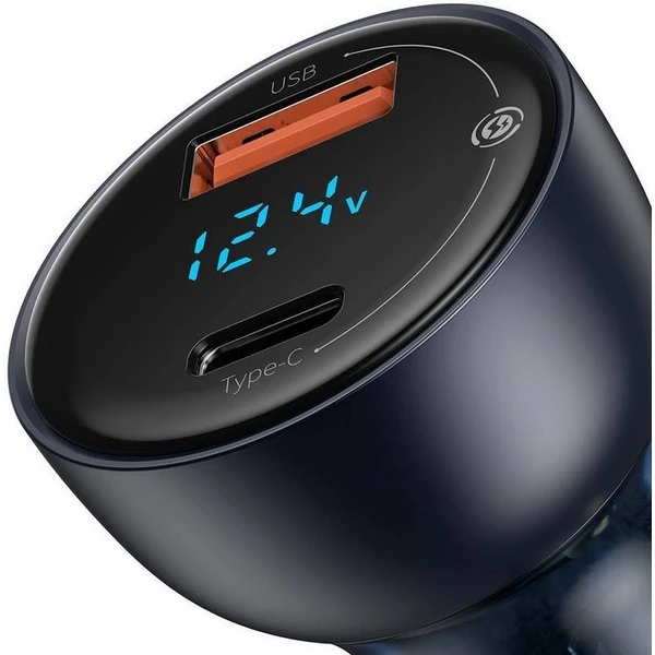BASEUS car charger USB A + Type C s digitálnym displejom PD3.0 QC4.0 5A 65W CCKX-C0A/VCKX65C dark bl - Nabíjačky - Obrázok N1T5000N01