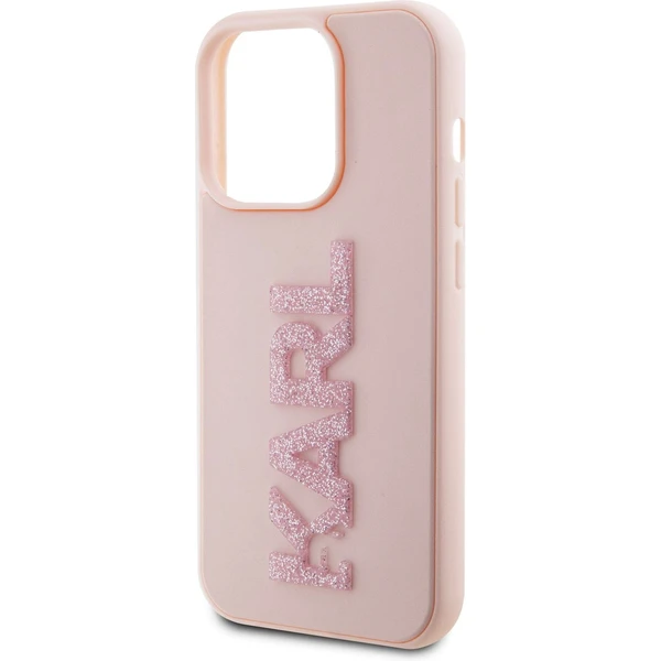 Karl Lagerfeld 3D Rubber Glitter Logo Karl Zadný Kryt pre iPhone 15 Pro Max Pink - Puzdra - Obrázok N2X4000701