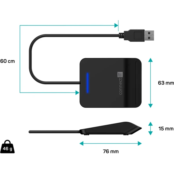 CONNECT IT USB čítačka eObčianok a čipových kariet čierna - Čítačky čipových kariet - Obrázok N3N0000J01