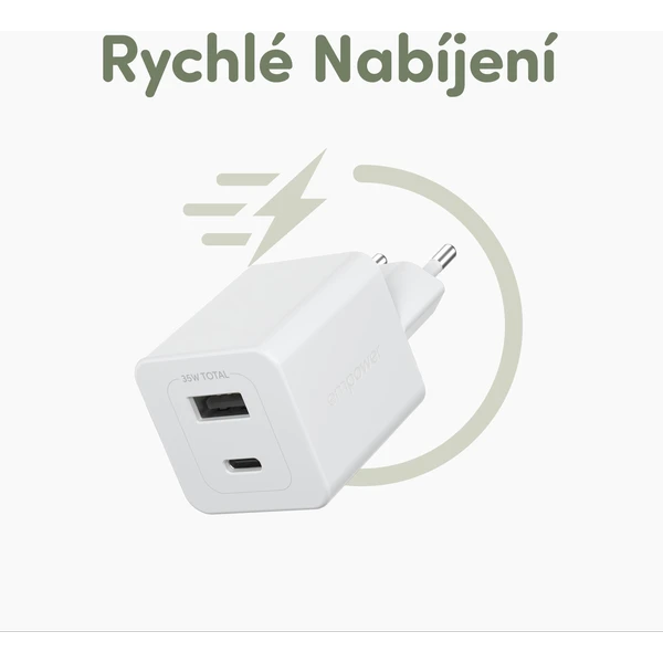PanzerGlass® empower nabíjačka Turbo GaN (35 W) 1x USB-C + 1x USB-A, biela - Nabíjačky - Obrázok N53J000K01