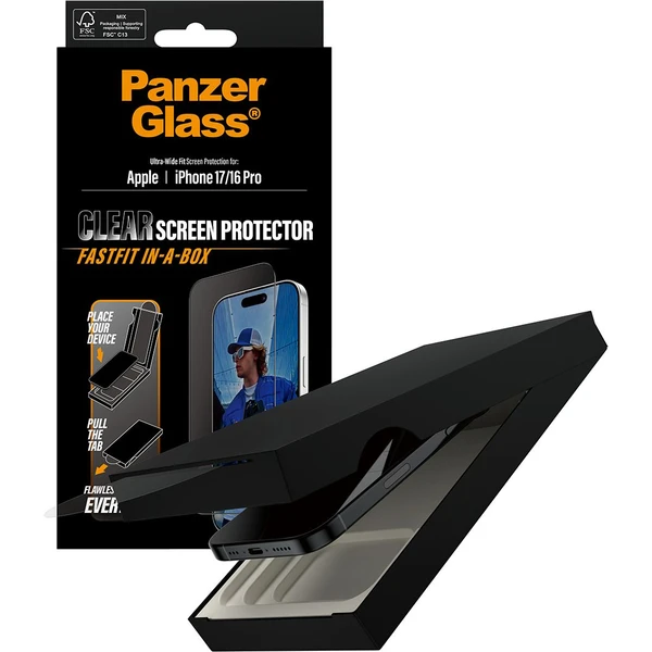 PanzerGlass® Ultra-Wide Fit sklo Apple iPhone 17/16 Pro s bezprašným aplikačným boxom - Ochranné fólie a sklo - Obrázok N5KH000K01