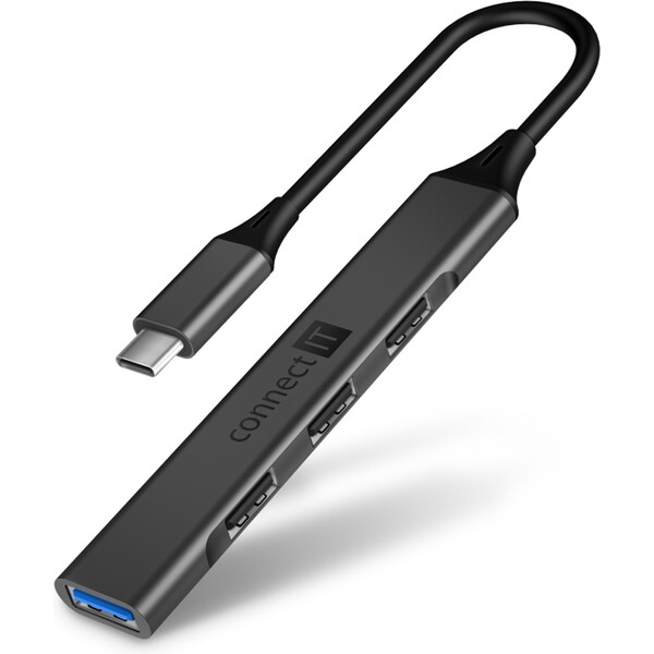CONNECT IT USB-C hub, (1xUSB-A 3.0, 3xUSB-A 2.0), externý antracitový