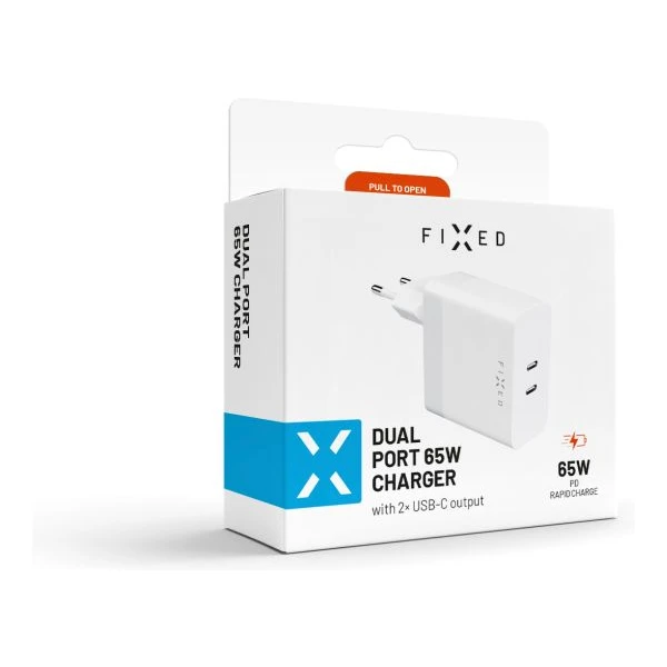 FIXED nabíjačka s 2x USB-C výstupom, PD, 65W, biela - Nabíjačky - Obrázok N5Q4000701
