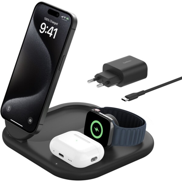 Belkin BOOST CHARGE Qi2 (MagSafe) 15W 3v1 nabíjacia stanica čierna
