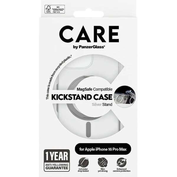 PanzerGlass® CARE kryt Apple iPhone 16 Pro Max MagSafe KickStand číry/sivý - Puzdra - Obrázok N608000P01