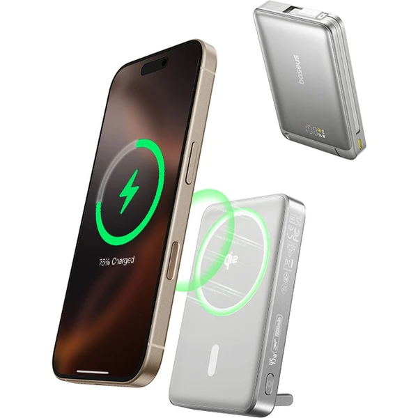 Powerbanka Baseus Nomos Qi2 10000mAh 45W s káblom USB-C sivá - Powerbanky - Obrázok N7AE000N01
