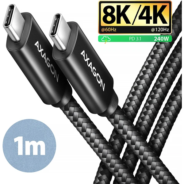 AXAGON BUCM4X-CM10AB USB-C/USB-C napájací kábel 8K 240W 1m čierny - Káble a redukcie - Hlavný obrázok
