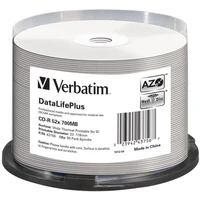 VERBATIM CD-R(50 ks) spindl, AZO 52X,700MB,biely, bez loga, možnosť potlače - Optické disky