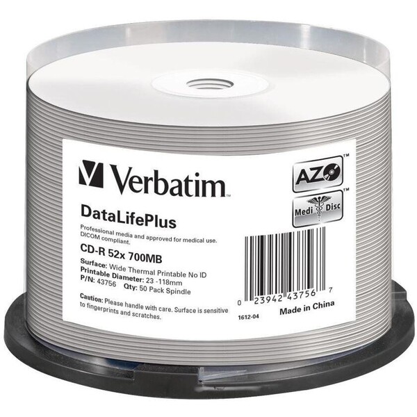 E-shop VERBATIM CD-R(50 ks) spindl, AZO 52X,700MB,biely, bez loga, možnosť potlače