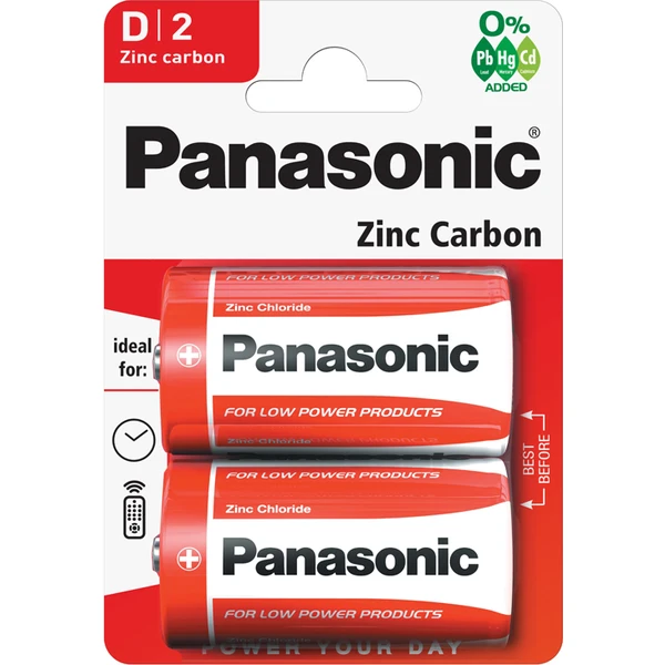 Panasonic Red Zinc D zinkouhlíková batéria (2ks) - Batérie - Hlavný obrázok
