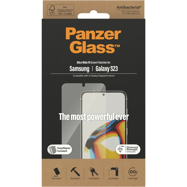 PanzerGlass™ Ultra-Wide Fit Samsung Galaxy S23/S22 s funkčným odtlačkom prstov a inštalačným rámčeko - Ochranné fólie a sklo - Obrázok N9S1G00101