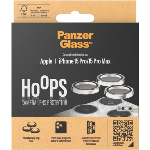 PanzerGlass HoOps ochranné krúžky Apple iPhone 15 Pro/15 Pro Max - biely hliník - Ochranné fólie a sklo - Obrázok NAD1000O01