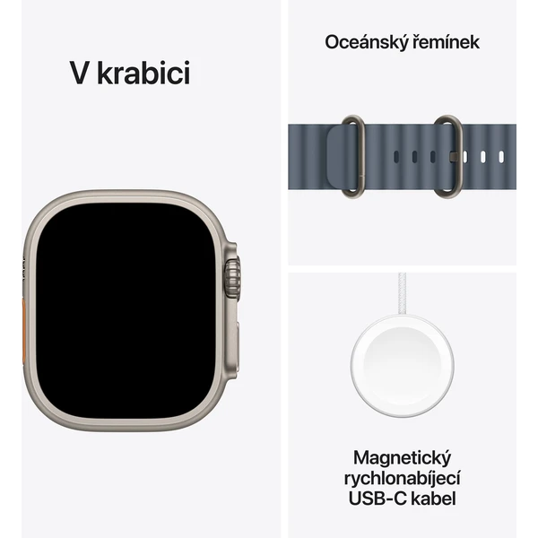 Apple Watch Ultra 3 (2025) 49mm Prírodný titán s oceľovo modrým oceánskym remienkom - Inteligentné hodinky - Obrázok NAQH000K01