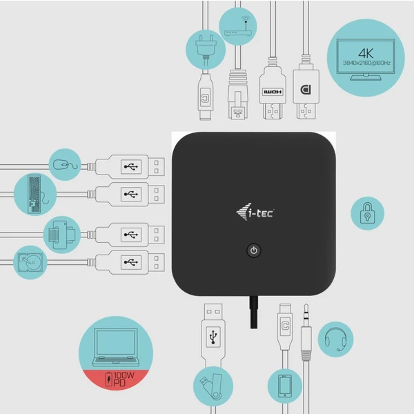 i-tec USB-C HDMI DP Docking Station with Power Delivery 100 W - Dokovacie stanice - Obrázok NBIPF00101