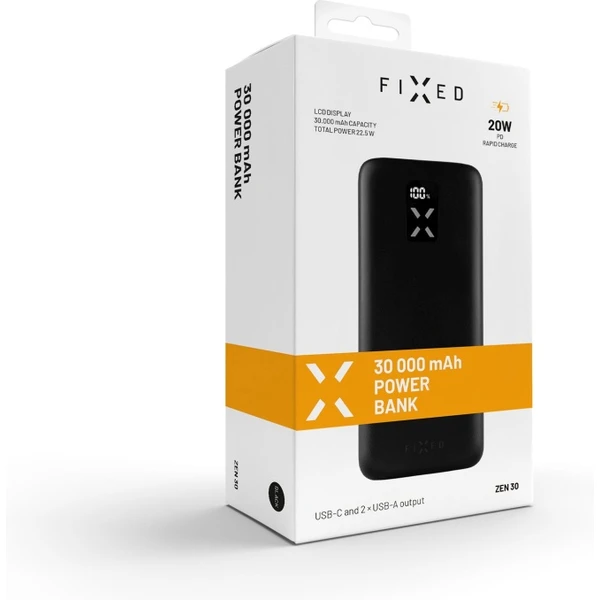 FIXED Zen 30 powerbanka s LCD a PD (Power Delivery), 20W, 30 000 mAh, čierna - Powerbanky - Obrázok NC1M100501
