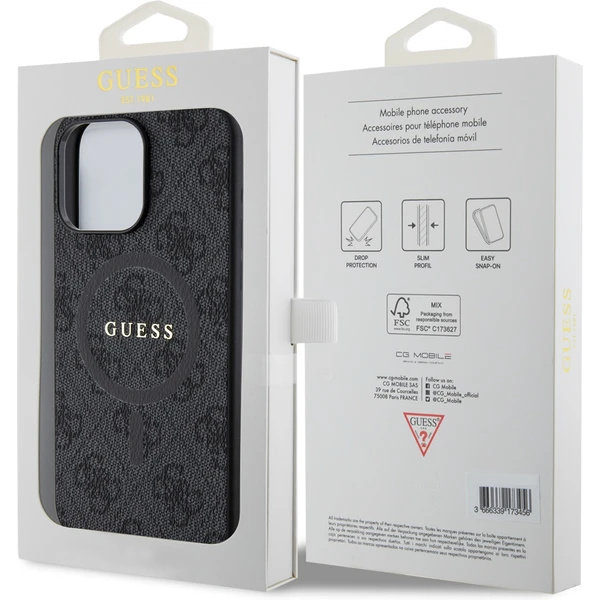 Guess PU Leather 4G Colored Ring MagSafe kryt iPhone 15 Pro Max čierny - Puzdra - Obrázok NF72000N01