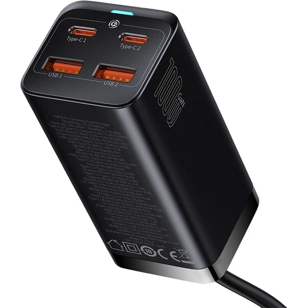 Rýchlonabíjačka do siete Baseus GaN3, 2xUSB-A, 2xUSB-C 100W čierna - Nabíjačky - Obrázok NGGE000L01