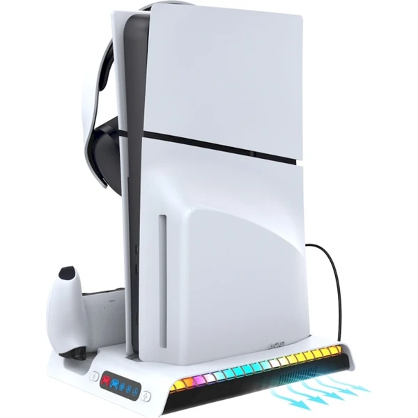 iPega P5S006 Multifunkčný Nabíjací RGB Stojan s Chladením pre PS5 Slim biely - Nabíjačky - Obrázok NHU0000K01