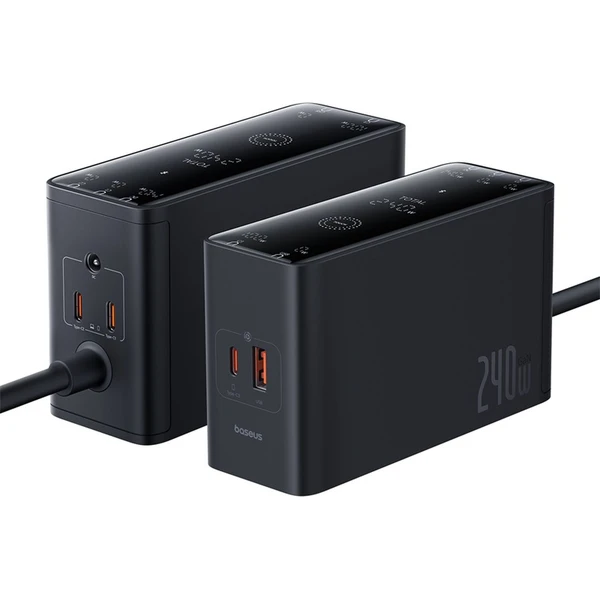 Nabíjacia stanica Baseus Digital Charger 240W GaN, 3x USB-C, USB + DC, 1m kábel čierna - Nabíjačky - Obrázok NIGE000L01