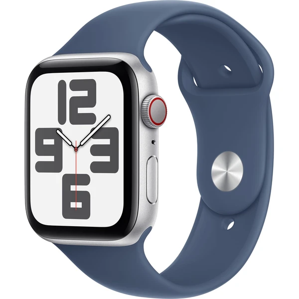 Apple Watch SE (2024) Cellular 44mm Strieborný hliník s denimovým športovým remienkom M/L - Inteligentné hodinky - Hlavný obrázok