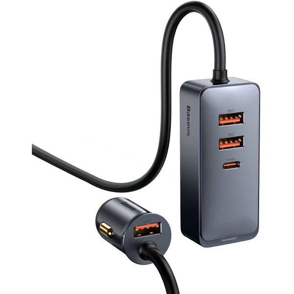 Baseus Rýchlonabíjačka do auta 3xUSB/1xUSB-C120W s predlžovacím káblom 1,5m šedý - Nabíjačky - Hlavný obrázok