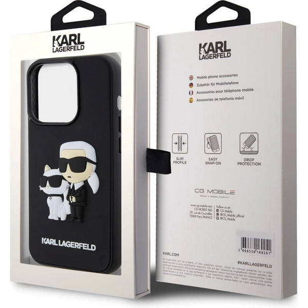 Karl Lagerfeld 3D Rubber Karl and Choupette kryt iPhone 15 Pre čierny - Puzdra - Obrázok NXM6000701
