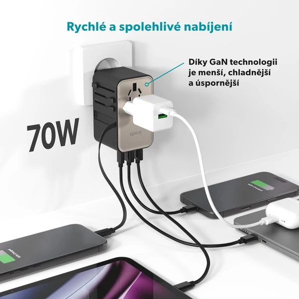 Epico UltraBoost GaN 70W univerzálny cestovný adaptér EU70 titánový - Nabíjačky - Obrázok O0LL000K01