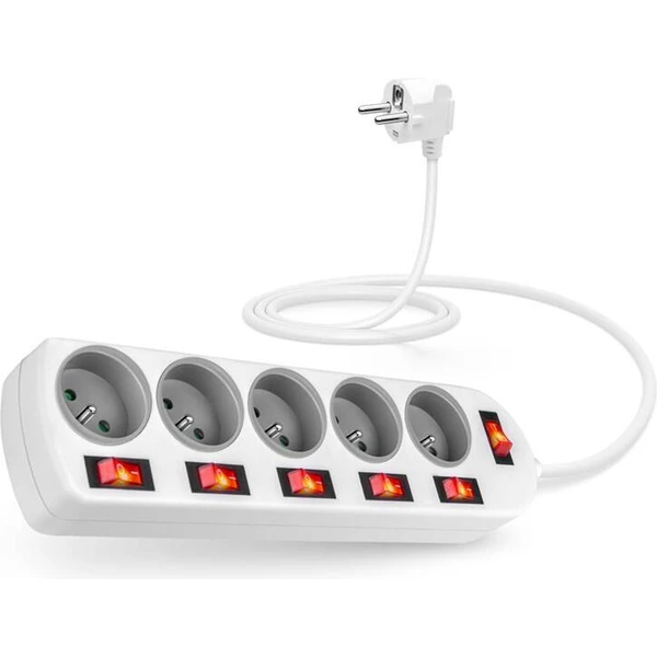 CONNECT IT predlžovací kábel 5 zásuviek s vypínačom 2m biely - Zásuvky - Hlavný obrázok