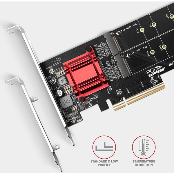 AXAGON PCEM2-ND PCIe x8 radič 2x M.2 NVMe M-key slot - Radiče - Obrázok O1J0000P01