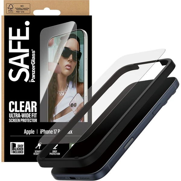 PanzerGlass® SAFE Ultra-Wide Fit sklo Apple iPhone 17 Pro Max s inštalačným rámčekom - Ochranné fólie a sklo - Obrázok O1KH000K01