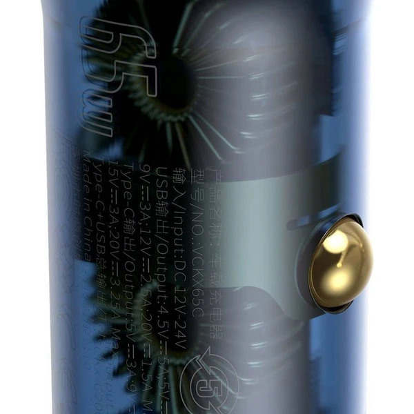 BASEUS car charger USB A + Type C s digitálnym displejom PD3.0 QC4.0 5A 65W CCKX-C0A/VCKX65C dark bl - Nabíjačky - Obrázok O1T5000N01