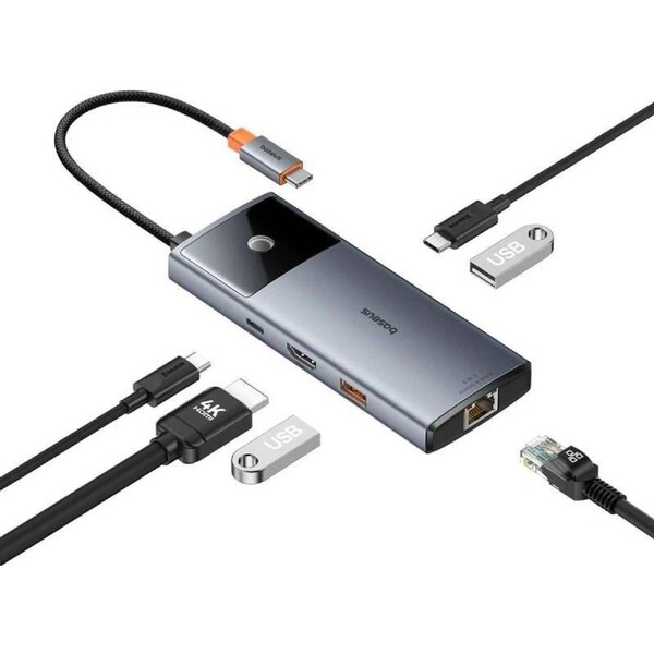 E-shop Baseus Dokovacia stanica Metal Gleam 2 Series 6v1 sivá (2xUSB 3.0, USB-C, USB-C PD, HDMI, Ethernet R
