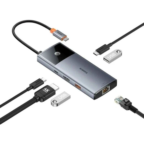 Baseus Dokovacia stanica Metal Gleam 2 Series 6v1 sivá (2xUSB 3.0, USB-C, USB-C PD, HDMI, Ethernet R - Dokovacie stanice - Hlavný obrázok