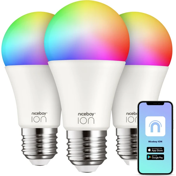 Niceboy múdra žiarovka ION SmartBulb RGB E27 9W (set 3 ks) - Inteligentné osvetlenie - Hlavný obrázok