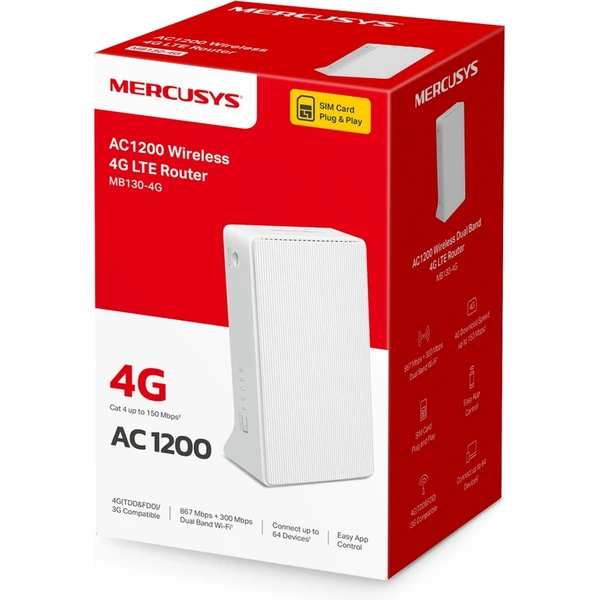 Mercusys MB130-4G Wi-Fi 5 router biely - Wi-Fi routery - Obrázok O2F5000N01
