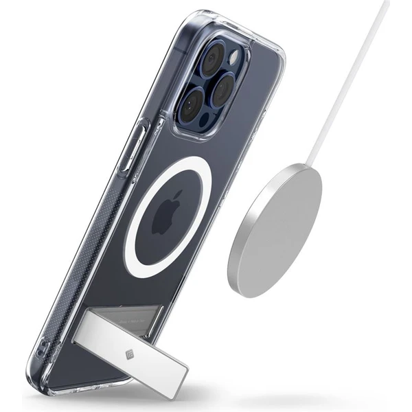 Spigen Caseology Capella kryt so stojanom s MagFit iPhone 15 Pro Max číry/biely - Puzdra - Obrázok O2W4000L01
