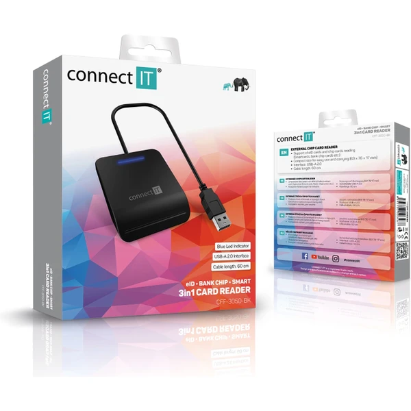 CONNECT IT USB čítačka eObčianok a čipových kariet čierna - Čítačky čipových kariet - Obrázok O3N0000J01