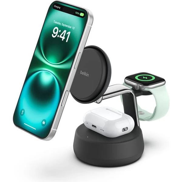 Belkin UltraCharge™ PRO Qi2 25W 3v1 MagSafe nabíjačka pre iPhone/Apple Watch/AirPods tmavo šedá - Nabíjačky - Obrázok O3ZM000K01
