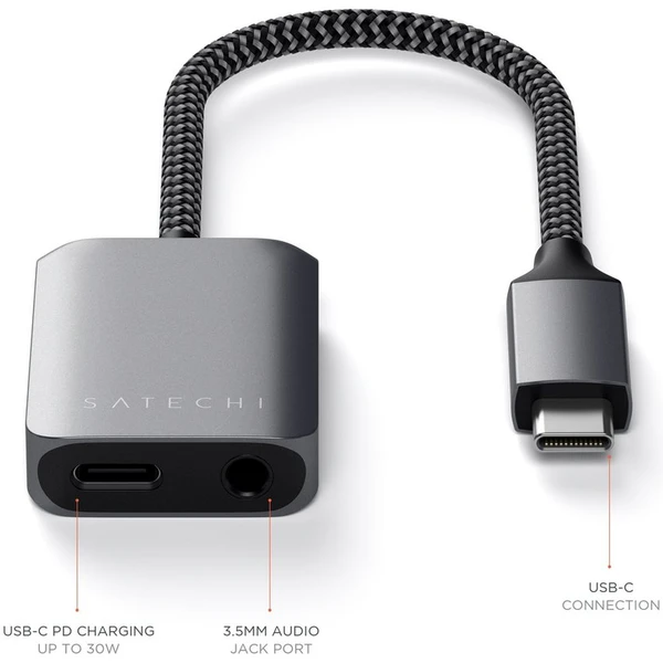 Satechi USB-C -> USB-C/3,5mm redukcia vesmírne šedá - Káble a redukcie - Obrázok O4AT000501