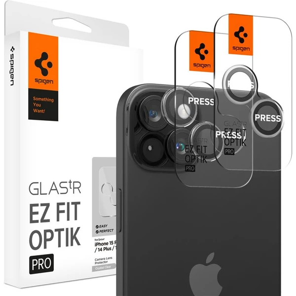 Spigen Glass TR EZ Fit Optik Pro 2 Pack tvrdené sklo na fotoaparát iPhone 15/15 Plus 14/14 Plus číre - Ochranné fólie a sklo - Hlavný obrázok