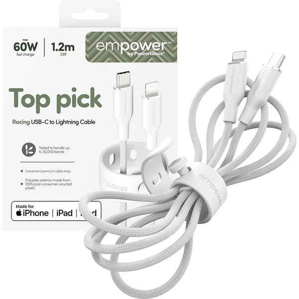 PanzerGlass USB-C/Lightning napájací kábel 60W 1,2m biely - Káble a redukcie - Obrázok O73J000K01
