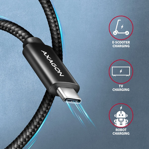 AXAGON BUCM4X-CM10AB USB-C/USB-C napájací kábel 8K 240W 1m čierny - Káble a redukcie - Obrázok O7O0000J01