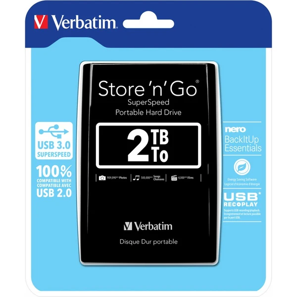 VERBATIM Store 'n' Go 2TB HDD USB 3.0 čierny - Pevné disky - Obrázok O824200301